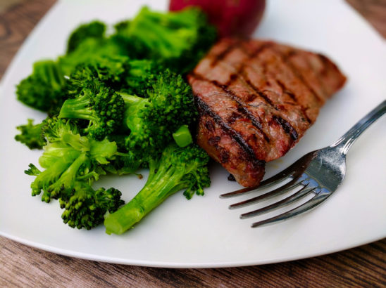 Marinated steak and broccoli