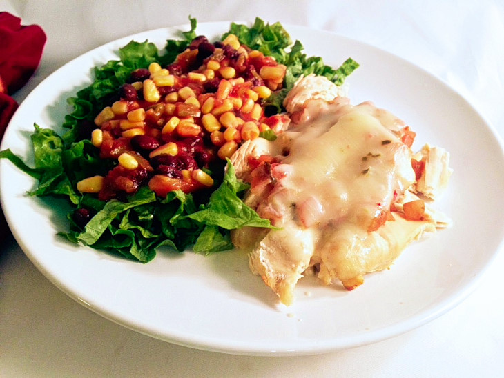 Grilled Chicken Breasts topped with Salsa and Pepper Jack Cheese