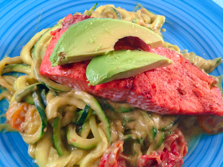 Grilled Salmon with Creamy Avocado Alfredo