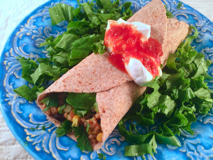 Corn, barley, and black bean burritos