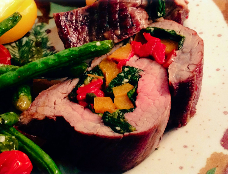 Spinach and Red Pepper-Stuffed Flank Steak