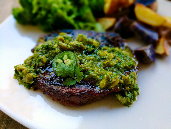 Steak with Spicy Green Salsa