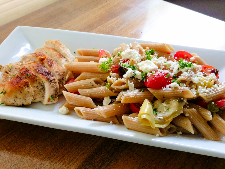 healthy Mediterranean Pasta Salad with chicken