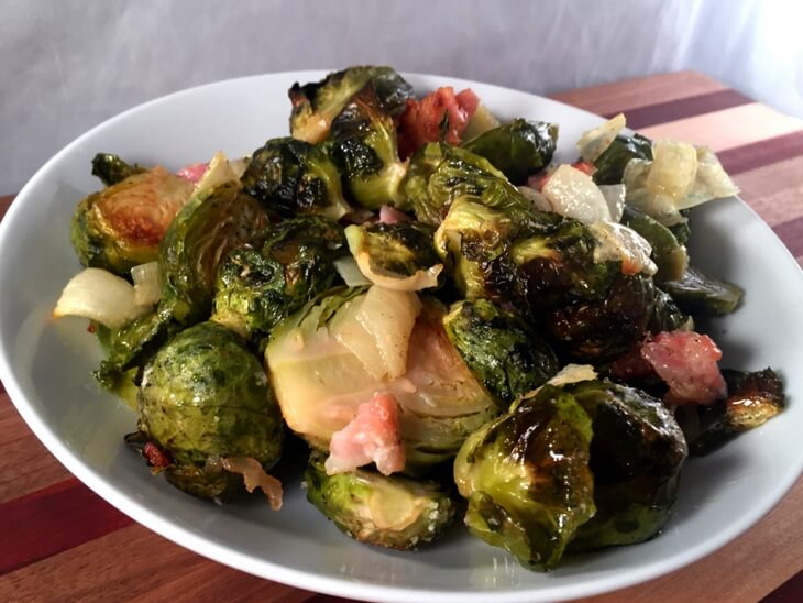 Roasted Brussels Sprouts with Bacon and Onion