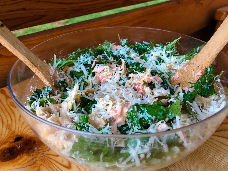 Healthy Salmon-Kale Caesar Pasta Salad