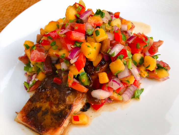 Chili-Rubbed Salmon with Peach Salsa