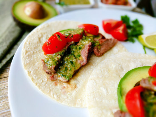 Healthy Cilantro Chimichurri Steak Tacos