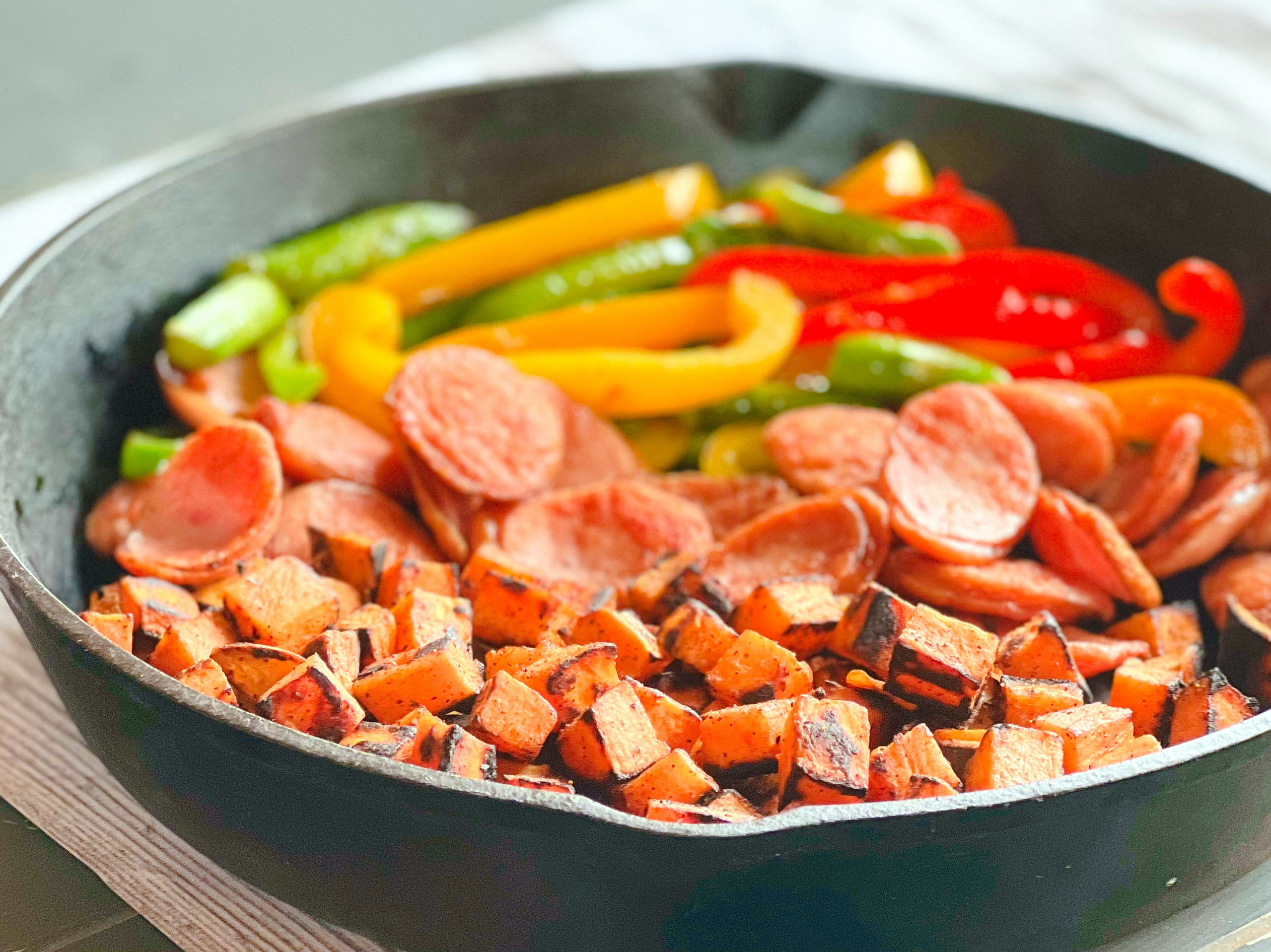 Healthy sausage, pepper, and potato skillet